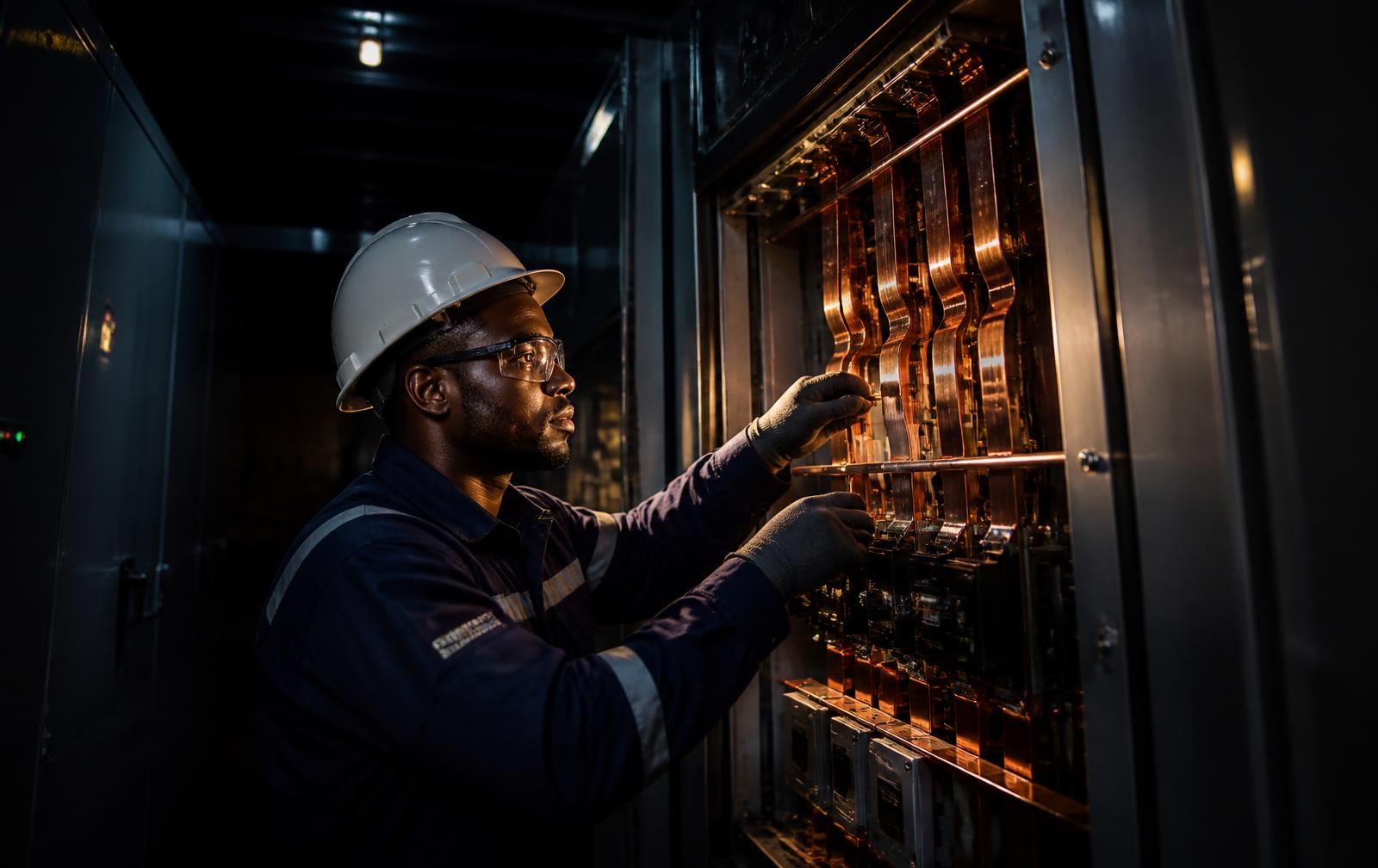 Electus engineer working on industrial switchgear
